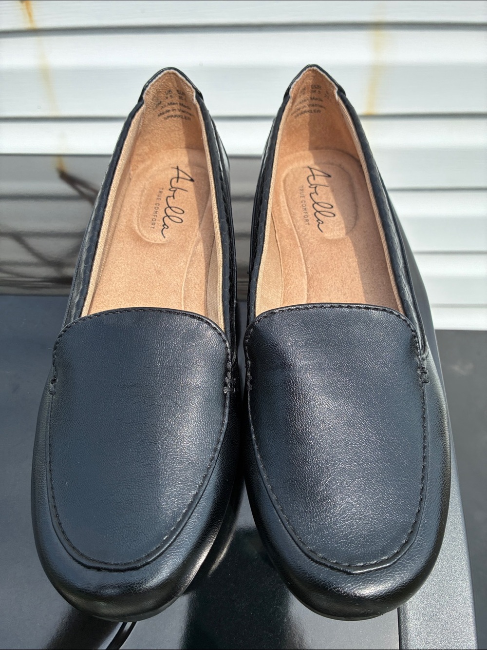 Abella Sparkler All Black Faux Leather Loafers w/ Snakeskin Trim, Like New, 6.5